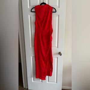 PrettyLittleThing Red Asymmetrical Ruched Cocktail Dress
